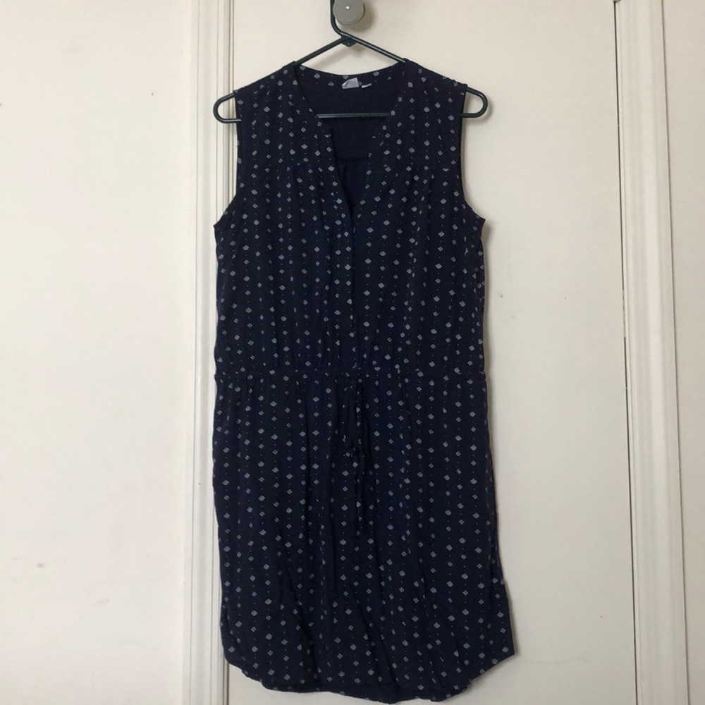 Gap Navy Split Neck Sleeveless Shirt Dress LTall